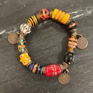 Multicolor Beaded Bracelet with Coin Charms